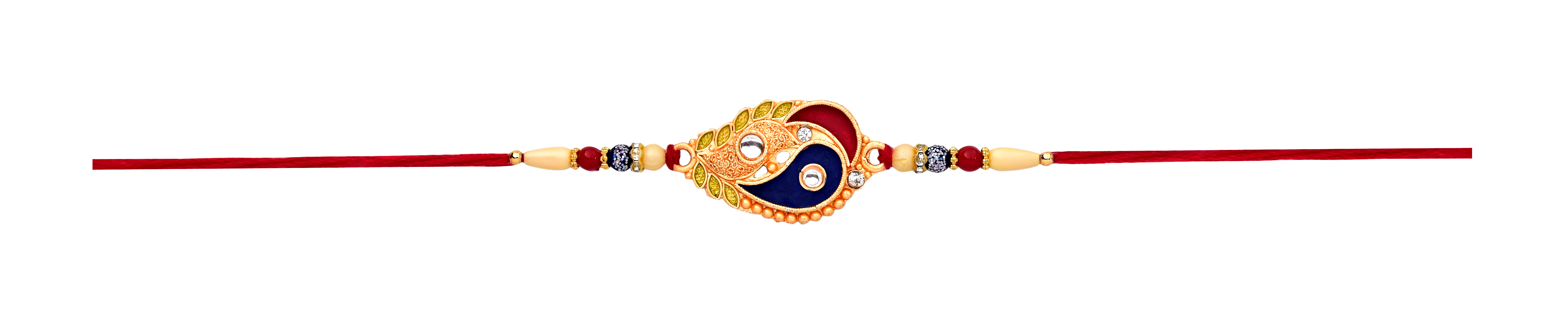 Elegant Rakhi With Enamel Paisley Design And Gold-tone Embellishments Elegant Rakhi With Enamel Paisley Design And Gold-tone Embellishments